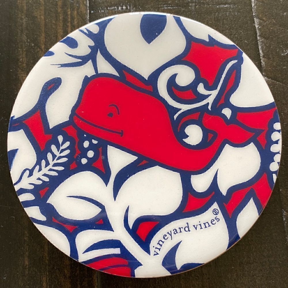 Vineyard Vines Whale Coasters Blue Red Colorful Nordic 4 inches Rubber Wood